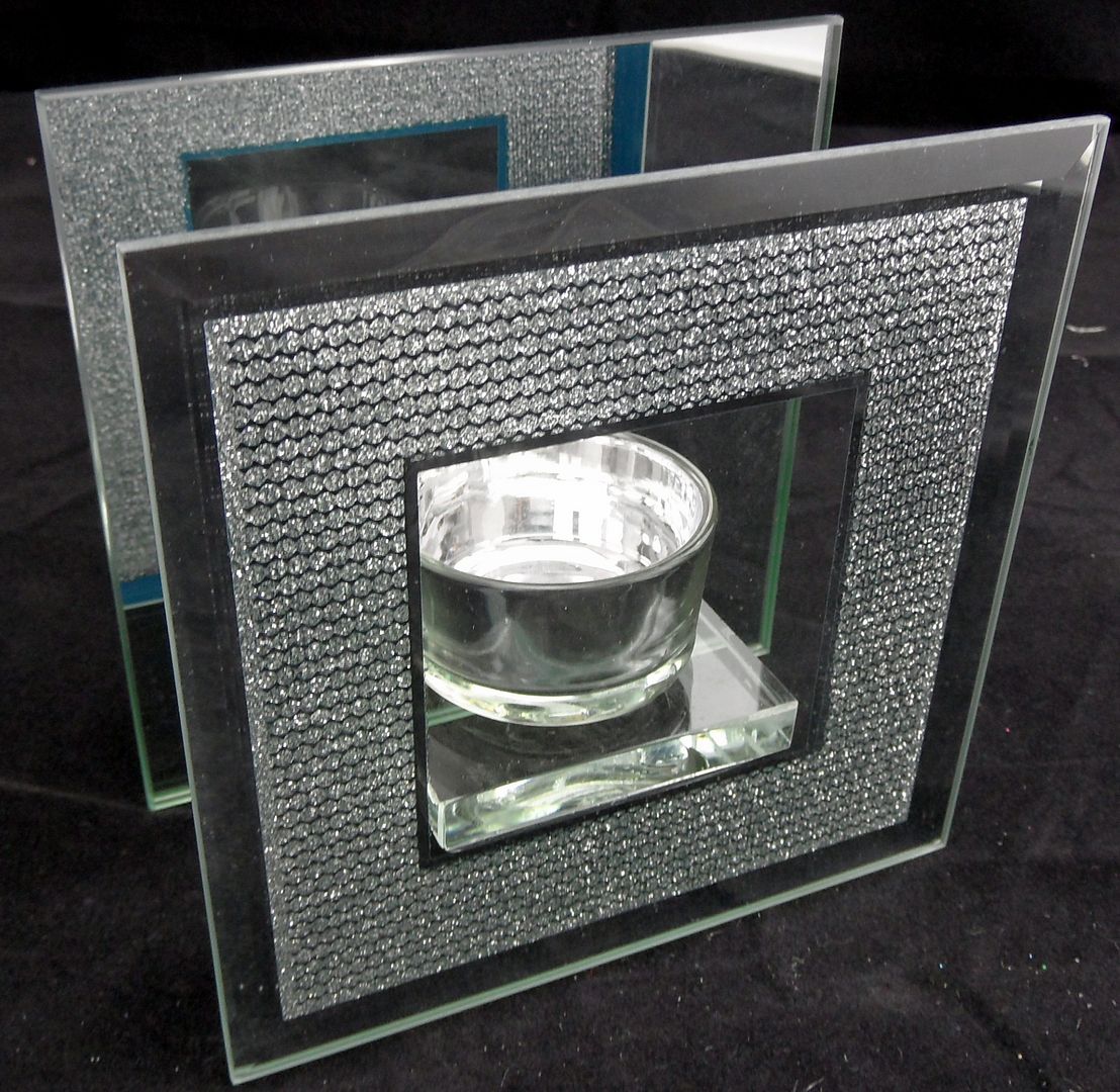 DIAMOND OR SQUARE STYLE CRYSTAL GLASS TEALIGHT Mirror Back Tea